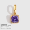Square 6mm February purple zircon pendant in 14K gold plated stainless steel - Gold - February Dark Purple
