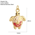Golden sea turtle pendant in stainless steel with pink enamel sea star relief - Pink White Sea Turtle