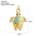 Golden stainless steel sea turtle pendant with colorful enamel starfish pattern - Painted Sea Turtle