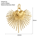 Golden stainless steel sunburst heart pendant, 24mm size for DIY necklaces - Heart Ray