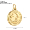 Golden stainless steel celestial pendant with crescent moon and star relief pattern - Moon Face