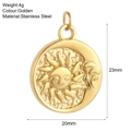 Golden stainless steel sun and moon pendant with detailed 3D engraving finish - Sun Moon