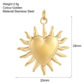 Gold stainless steel heart sunray pendant, 3.5g lightweight charm for DIY necklaces - Heart