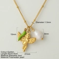 Goldene Edelstahlkette mit grünem Chili, Amor-Engel und Perlenanhänger-Set - Chili Engelanhänger Stil