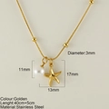 Gold stainless steel starfish and pearl pendant necklace with snake chain measurements - Starfish (25203G)