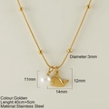 Golden stainless steel whale pendant necklace with a white pearl and beaded snake chain - Dolphin (25210G)