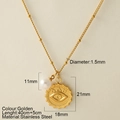 Collier en acier inoxydable doré avec perle blanche et pendentif disque mauvais œil - Pendentif Œil de Soleil (25197)