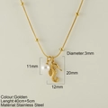 Golden stainless steel seahorse and pearl pendant necklace with adjustable chain - Sea Horse (25212G)