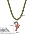 Christmas candy cane pendant necklace with red green enamel and gold stainless steel chain - Candy Style(G24)