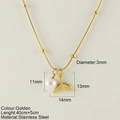 Golden stainless steel necklace with pearl and fishtail pendant on minimalist chain - Fish Tail (25201G)
