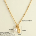 Collier en acier doré avec perle de 11mm et pendentif main de fatma pour femme - Pendentif Main de Fatma (25173)