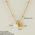 Golden stainless steel necklace featuring a crab pendant and a round white pearl - Crab (25207G)