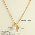 Collier en acier inoxydable doré avec perle blanche et pendentif tête d'éléphant - Pendentif Éléphant (25169)