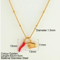 Collana in acciaio inossidabile dorato con ciondolo a peperoncino rosso e pesce - Pesciolino (25206G)