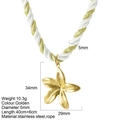 Gold flower pendant necklace with white and gold braided cord and 34mm charm size - Flower