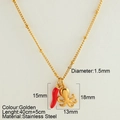 Pendenti polpo dorato e peperoncino rosso su collana in acciaio inox con misure - Polpo (25202G)