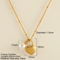 Collier doré avec pendentif cœur et perle ronde blanche en acier inoxydable poli - Pendentif Cadenas Cœur (25191)