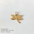 Colgante de libélula en acero inoxidable dorado 14K con alas texturizadas para bisutería - Libélula con Textura de Grano (BP43955)