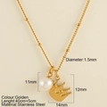 Collier en acier inoxydable doré avec perle et pendentif couronne élégant - Pendentif Couronne (25161)