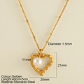 Collier cœur doré en acier inoxydable avec perle blanche et chaîne à billes 40+5cm - Pendentif Cœur Martelé Creux