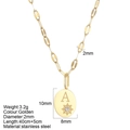 Golden stainless steel necklace with oval pendant featuring letter A and starburst detail - Letter-A