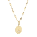 14K gold plated stainless steel paperclip necklace featuring an oval letter C pendant - Letter-C