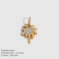 Colgante de palmera en acero inoxidable oro 14K con piedras de circón 13x10mm - Cocotero con Diamantes de Imitación (AP34908)