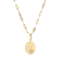 14K gold plated oval letter D pendant necklace with paperclip chain and star crystal - Letter-D