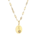 Gold-plated paperclip chain necklace with oval pendant featuring letter E and tiny star zircon - Letter-E