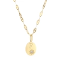 14K gold plated oval letter F pendant necklace with diamond star and paperclip chain - Letter-F