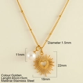 Collier en acier inoxydable doré avec pendentif cœur rayonné et perle blanche - Pendentif Cœur Soleil (25172)
