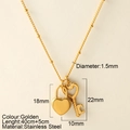 Collier en acier inoxydable doré avec pendentifs cadenas cœur poli et clé sur chaîne - Pendentif Clef et Cadenas Cœur