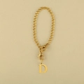 Golden keychain chain with letter D pendant and double lobster clasps accessory - Cup Chain Letter-D