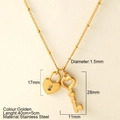 Collier doré en acier inoxydable avec pendentifs cœur serrure et clé sur chaîne perlée - Pendentif Cœur et Clef (25186)