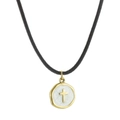 Minimalist round gold cross pendant on black leather cord necklace for women - White