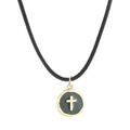 Minimalist round cross pendant necklace with black cord and gold-tone finish - Black