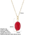 Collana dorata in acciaio inossidabile con ciondolo ovale in pietra naturale rossa - Pendente Rosso