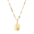 14K gold plated oval letter L pendant necklace with star motif and cubic zirconia - Letter-L