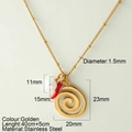 Collana in acciaio dorato con ciondoli peperoncino rosso, conchiglia e perla donna - Filettatura-G5