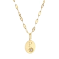 14K gold plated necklace featuring an oval pendant with letter P and star accent - Letter-P