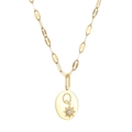 Polished 14K gold plated necklace with oval letter Q pendant and small crystal star - Letter-Q