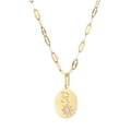 Oval letter R pendant necklace in 14K gold plated stainless steel with star zircon - Letter-R