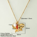 Collana dorata in acciaio inossidabile con perla, ciondolo corallo rosso e fiocco - Fiocco (1739)