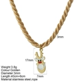 Golden cartoon reindeer pendant necklace with thick woven rope chain for women - Elk