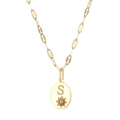 14K gold plated necklace featuring an oval 'S' letter pendant with starburst diamond detail - Letter-S