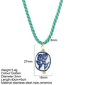 Keramische tulp hanger ketting met groen gevlochten touw en gouden roestvrij staal - Donkerblauwe Stijl (G1)