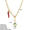 Gold stainless steel necklace with red chili and Christmas tree pendants on a Figaro chain - Christmas Tree