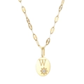 14K gold plated stainless steel necklace with oval pendant featuring letter W and zircon - Letter-W