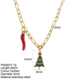 Gold stainless steel Figaro chain with green Christmas tree and red horn pendants - Christmas Tree - G11