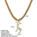 Golden stainless steel elk reindeer necklace with white enamel on a rope chain 46cm - Elk (G30)